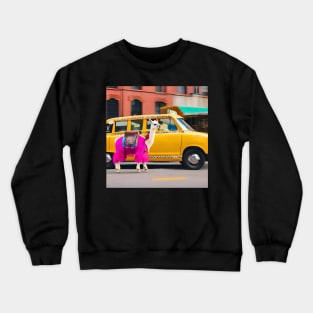 Llama Riding in Taxi Happy Llama Crewneck Sweatshirt